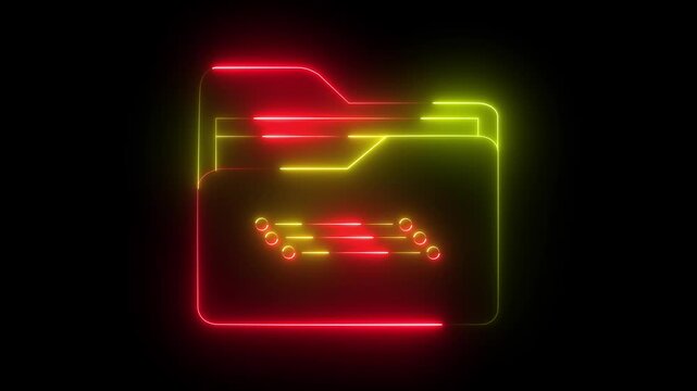 Glowing neon red color  file folder sign ,neon Folder icon save document .collect information, isolated on black background.
