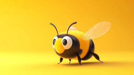 Fototapeta premium Adorable 3D bee character with large eyes and fluffy yellow fur