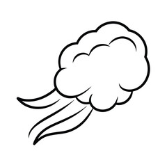 Cartoon smoke cloud line art illustration representing speed motion and movement in black and white outline