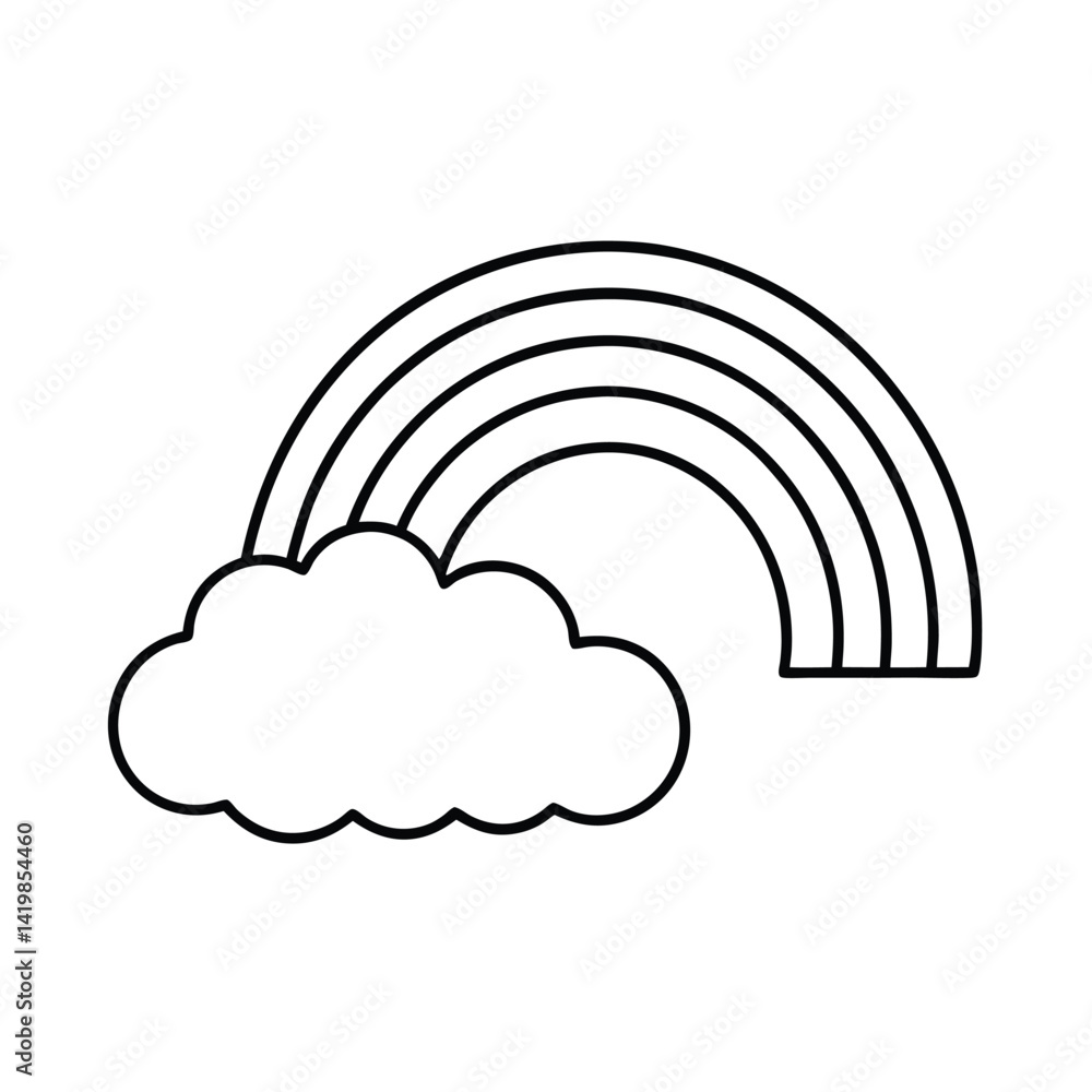 Poster minimalist rainbow and cloud outline vector design weather element simple black and white line art i