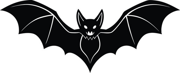 bat with wings silhouette vector icon, flying halloween bat silhouette with extended wing symbol, bat illustration, bat and bats, bat on white background.