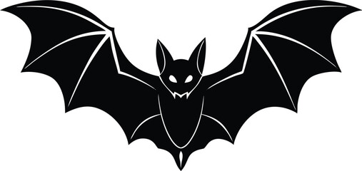 black and white bat, horror halloween bat icon, bat with wings, black and white halloween bat, smiling bat wing silhouette vector icon, ghost type horror bat.