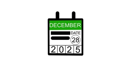 December 28 date 2025 animation . calendar animation on a black background. and stunning 4k animation.