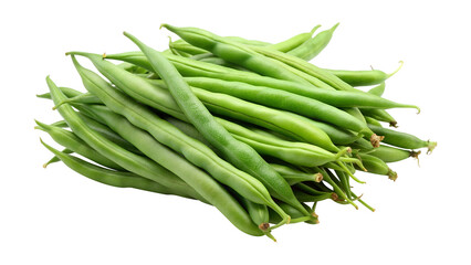 Fototapeta premium Pile of fresh green beans ready for cooking or healthy snacking on transparent background png