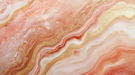 Delicate, swirling patterns of blush pink and gold marbling.