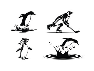 Penguin Sports Activity Vector Silhouettes Collection