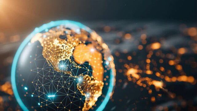 A stunning close-up of a connected globe showcasing digital networking, symbolizing global communication and technology.