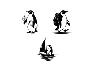 Obraz premium Adventurous Penguin Silhouette Vector.