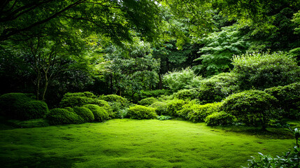 Fototapeta premium Dense Lush Green Garden Landscape