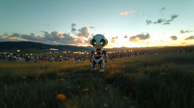 Machine learning conceptual illustration. Developer trains artificial intelligence. Digital technology art. Robot with AI in hand programmer. Neural network in image cyborg woman training on datum.