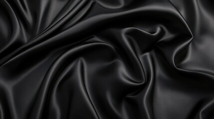 Draped black satin fabric texture.
