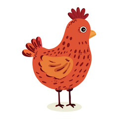 Cartoon red and orange chicken, vector illustration, highlighted on a white background.
