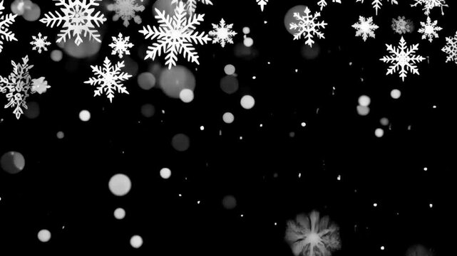 White snowflakes animated overlay, transparent 4K video, alpha channel, ProRes 4444