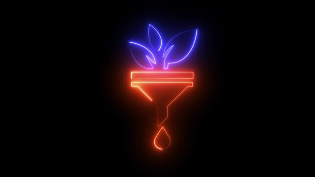 "Glowing Neon Seedling Icon Animation | HD Motion Graphic on Black Background"