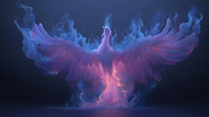 Fantasy phoenix bird rising from blue and violet flames
