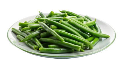 Close up of fresh green beans on a plate isolated on transparent background png
