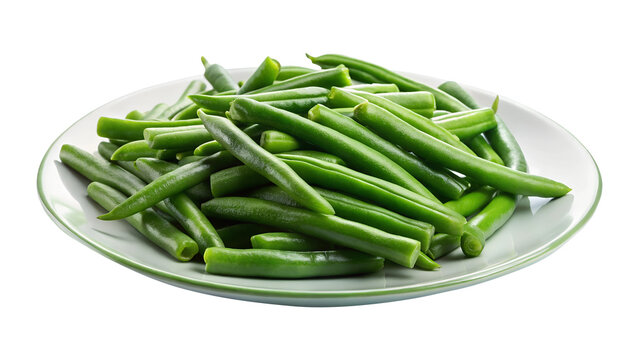 Close up of fresh green beans on a plate isolated on transparent background png