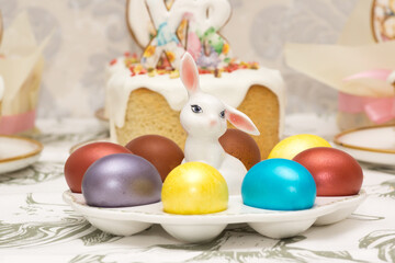 Traditional Easter dinner or brunch with cake.