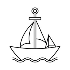 Simple Line Art Illustration Of A Sailboat On Water With A Small Boat