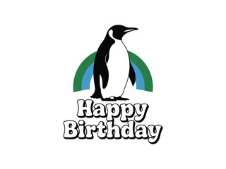 Obraz premium Happy Birthday Penguin with Rainbow Arc - Celebration Vector
