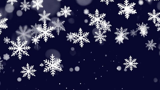 White snowflakes with falling snow animated overlay, transparent 4K video, alpha channel, ProRes 4444