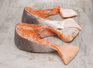 salmon fillets baked until crispy with parsley