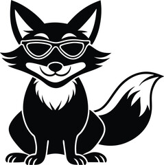 Cool Fox Wearing Sunglasses Silhouette Vector Icon, Stylish Fox Silhouette with Shades – Vector Illustration, Chill Fox Silhouette Wearing Sunglasses – Vector Design, Sunglass Fox Silhouette.