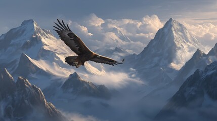Majestic golden eagle swooping through mountain peaks