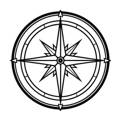Simple Black And White Compass Rose Design Nautical Navigation Symbol Vector