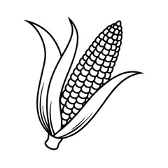 Outline Illustration Of A Fresh Corn Cob With Husk On White Background