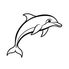 Elegant Black and White Dolphin Line Art Drawing Illustration