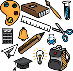 full school tools icons set