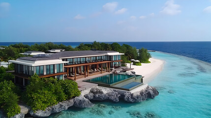Obraz premium Luxury Resort Overlooking Turquoise Water in Maldives