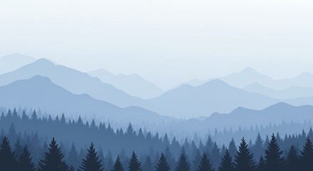 Mountain Landscape with Forest in Blue Hues