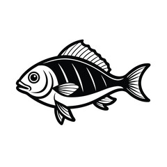 Black And White Fish Vector Graphic With Bold Outlines On Transparent Background