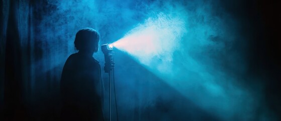 Mysterious Silhouette in Blue Light