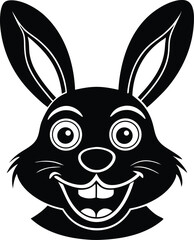 vector illustration of a cartoon rabbit wearing sunglass, black and white rabbit symbol, cute rabbit silhouette vector. 
