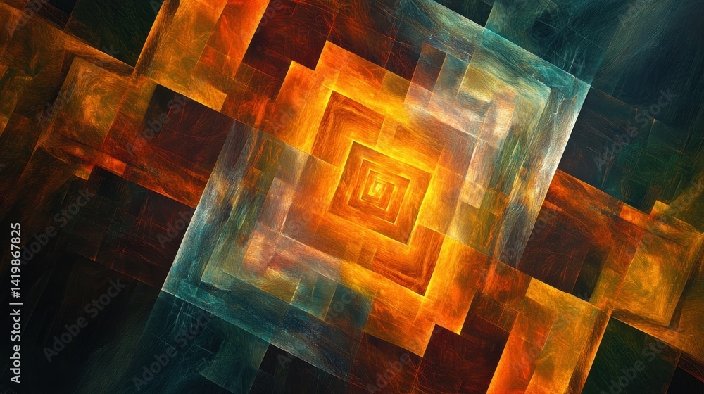 Poster a vibrant abstract image showing a geometric composition of colorful squares