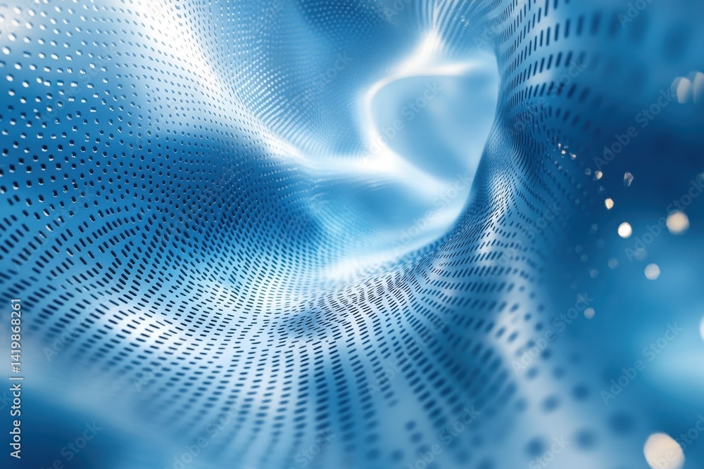 Poster abstract blue wave pattern with flowing light, creating a dynamic visual effect in a digital space