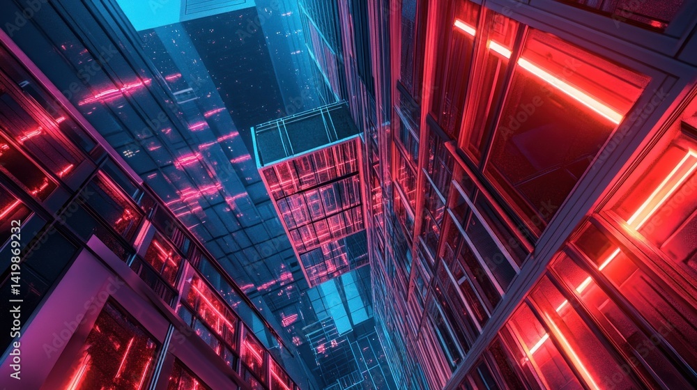 Poster modern architecture with abstract lines and vibrant colors throughout its design