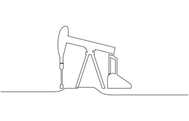 One line continuous abstract conception of lift oil out, pump jack, One continuous line drawing of oil pumpjack. Pump station petroleum production and trade industry in simple linear style.