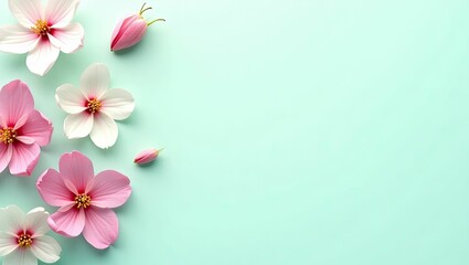 Naklejka premium Pastel floral bouquet on mint background