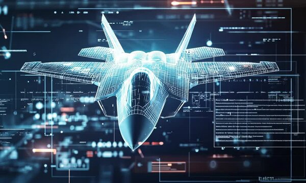 Futuristic Stealth Fighter Jet Digital Design Hologram
