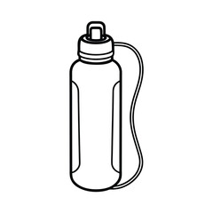 Black And White Outline Illustration Of A Sports Water Bottle Isolated On White