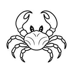 Outline Vector Illustration Of A Cute Cartoon Crab Character On White Background