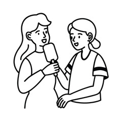 Woman With Microphone Interviewing Another Girl Outline Vector Illustration Design