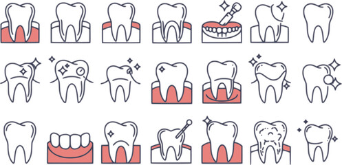 Tooth line icon set. Dental clinic logo. Clean teeth. Vector EPS 
