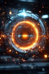 Fototapeta premium Abstract digital art featuring a glowing orange center surrounded by blue rings.