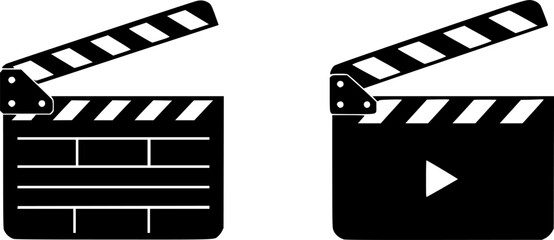 Clapper board icon set. Open and closed movie clapper. Vector EPS