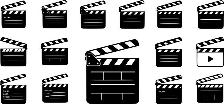 Clapper board icon set. Open and closed movie clapper. Vector EPS